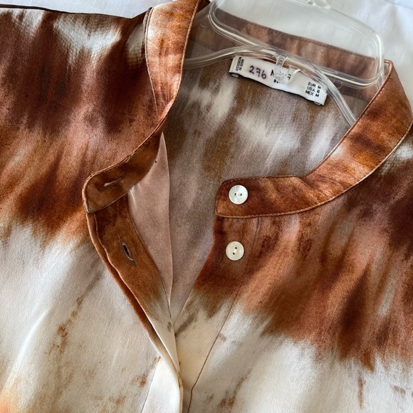 SOLD MANGO Tie-Dye Satin Round Collar Button Front Shirt Size S - Picture 8 of 16